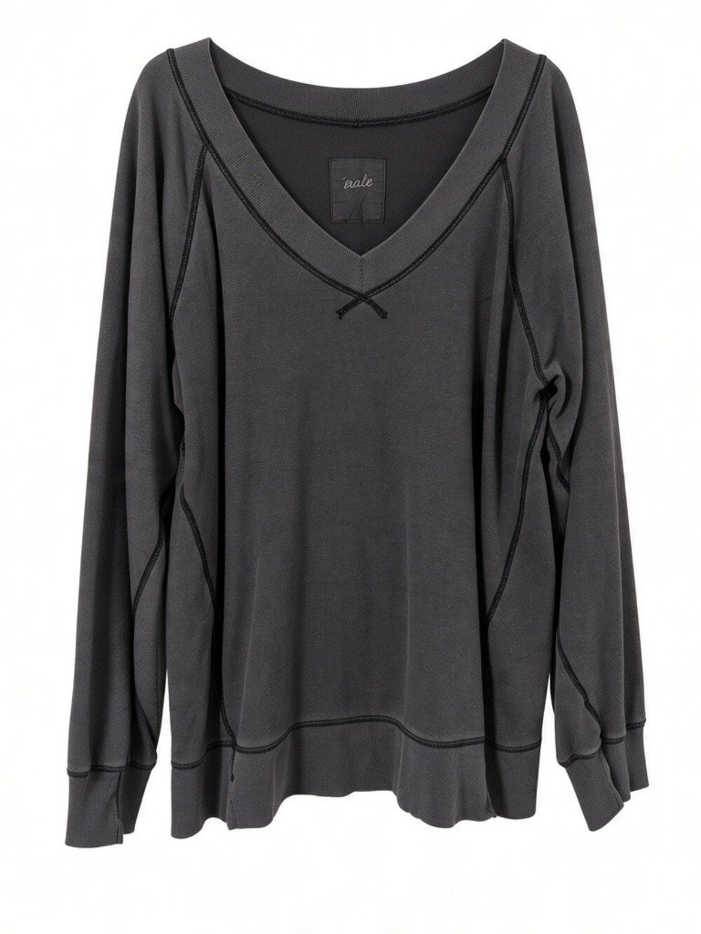 Aerie Charcoal Grey Raw Edge Thermal Long Sleeve Pullover Sweater - Large